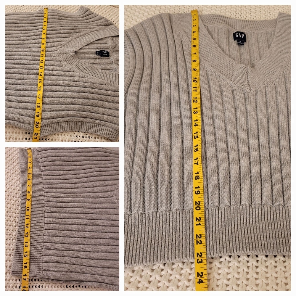 GAP 100% Cotton Dolman Rib V-Neck Sweater Vest, Heather Light Gray - Picture 14 of 14